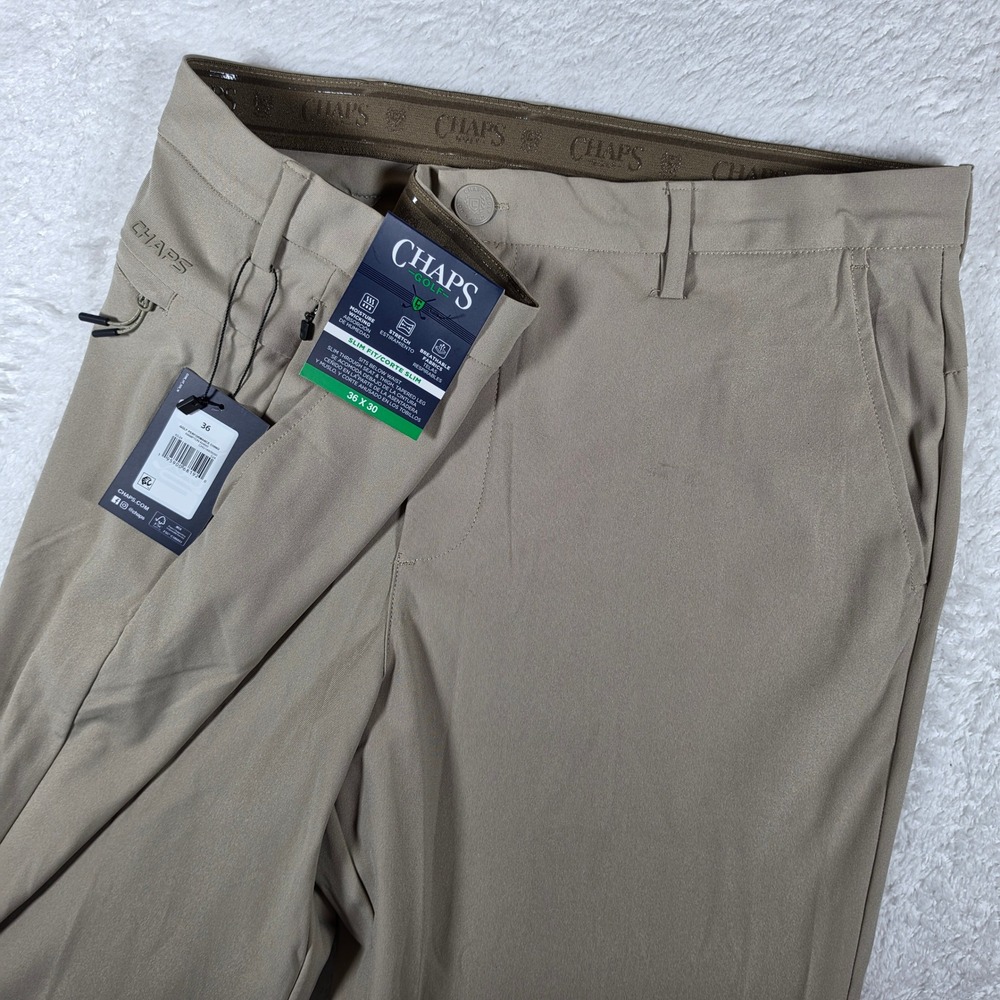 NEW Chaps Golf Performance Chino Men 36/30 Beige Slim Fit Stretch CHG14WB000